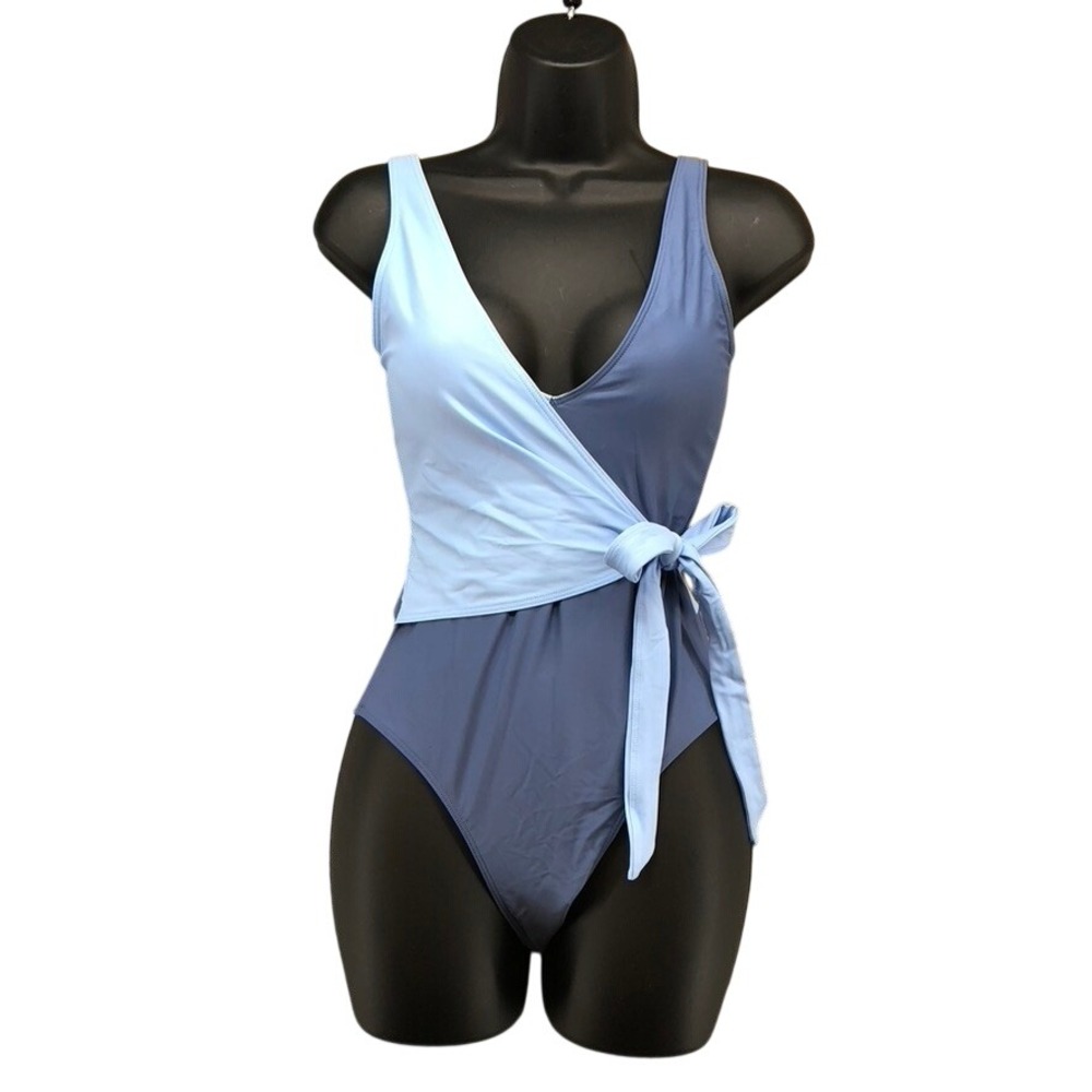 Summersalt Wrap One Piece Swimsuit Womens 4 Blue Colorblock Beach Coastal New